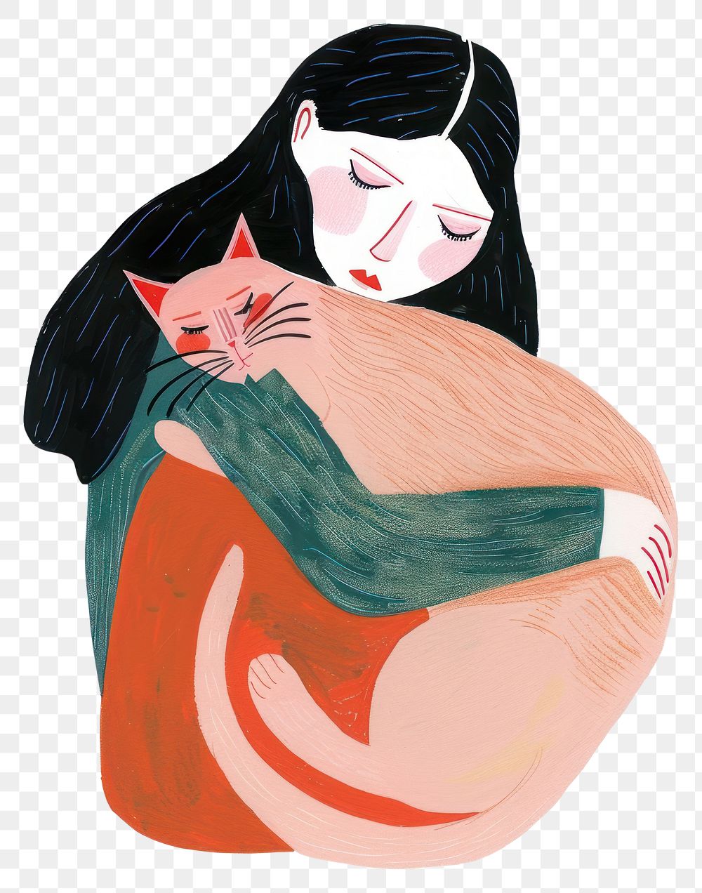 PNG Woman hugging orange cat