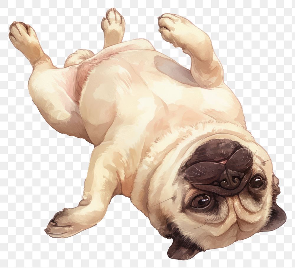 PNG playful pug lying down.