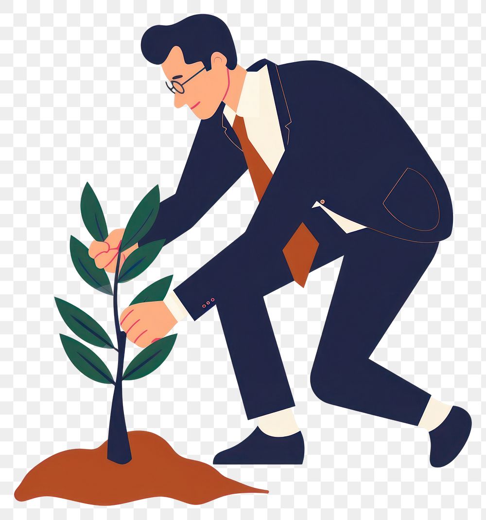 PNG Businessman planting tree illustration