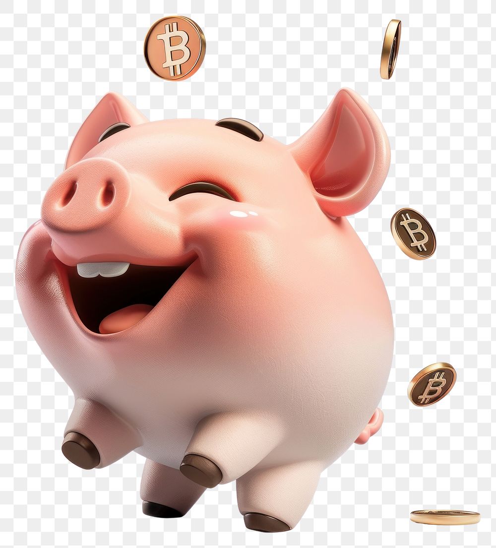 PNG Happy piggy bank with bitcoins