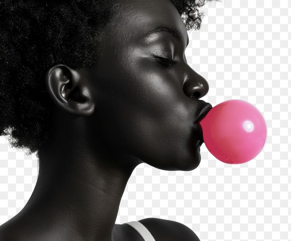 PNG Profile, woman, blowing, pink, bubblegum