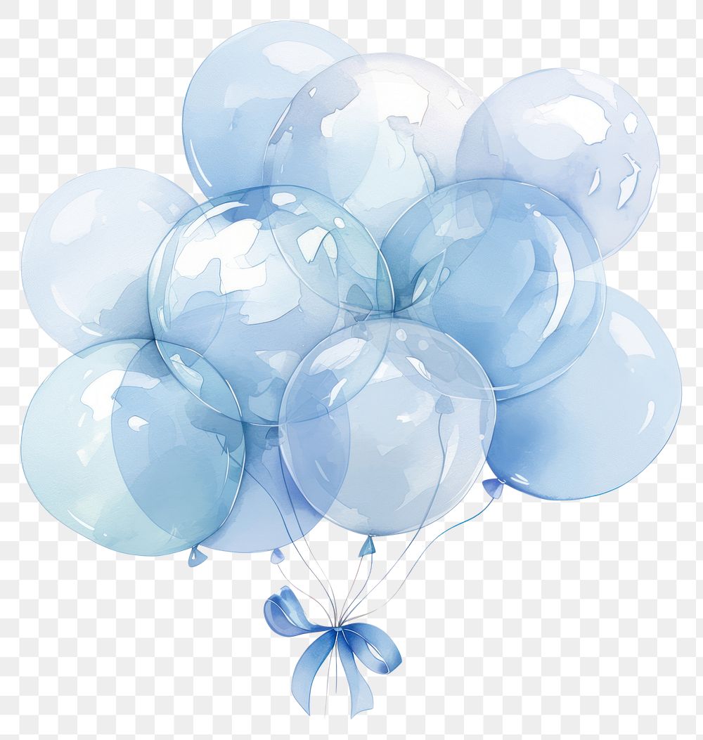 PNG  Blue balloons watercolor illustration