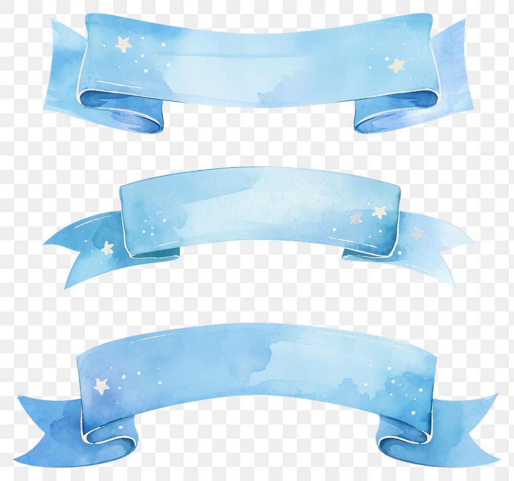 PNG  Watercolor blue ribbon banners