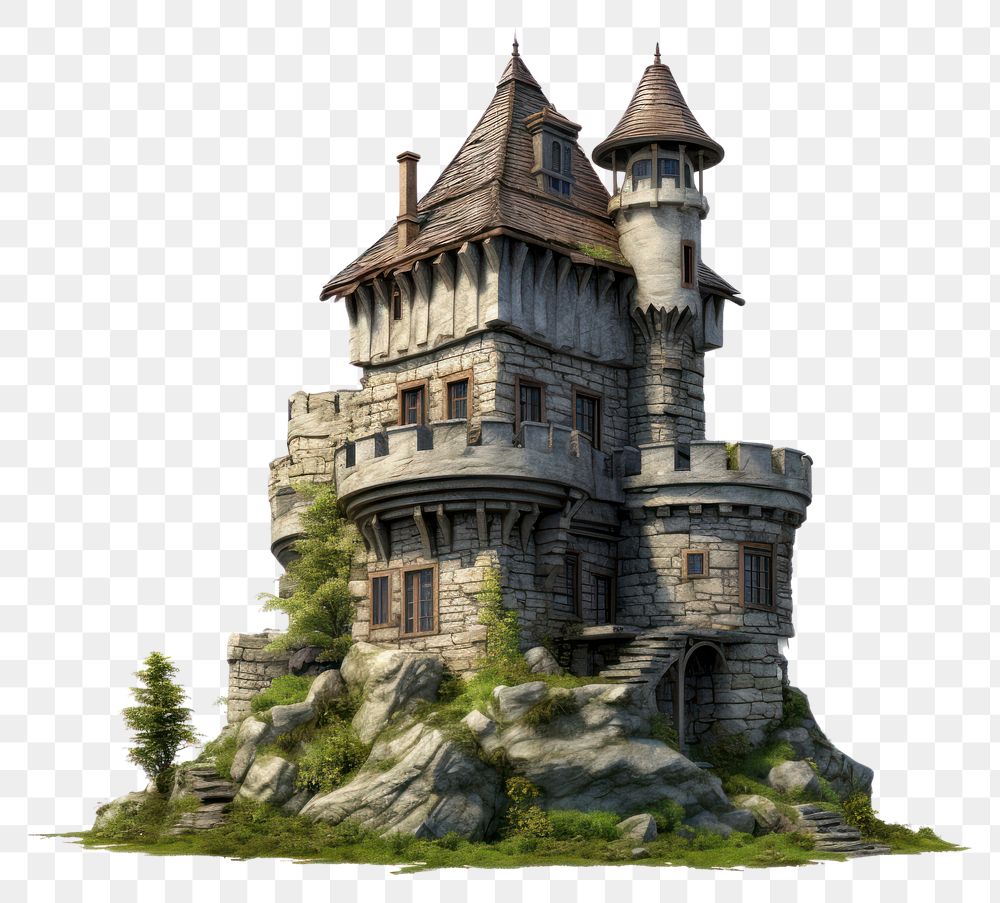 PNG Medieval stone castle, transparent background