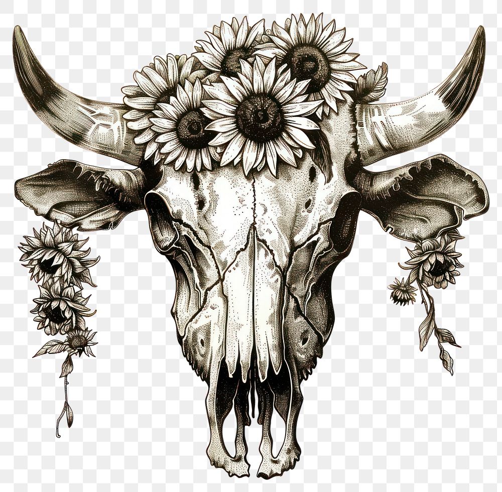 PNG Floral skull art illustration