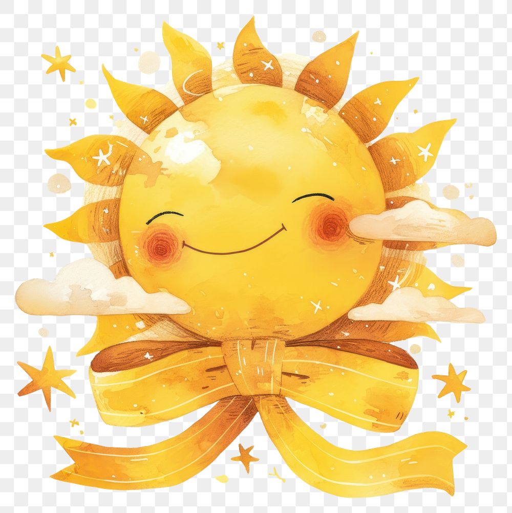 PNG Cheerful sun with golden ribbon