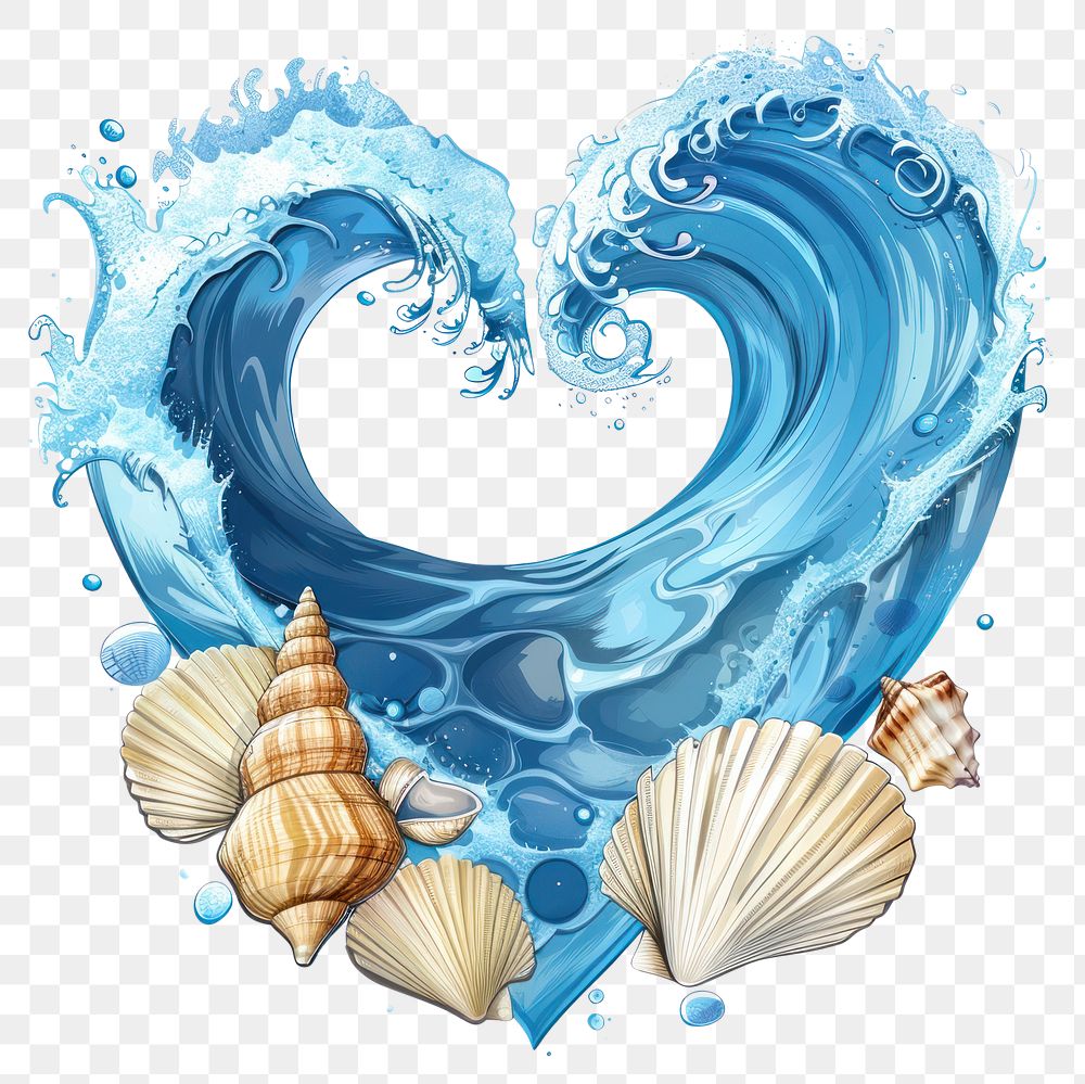 PNG Ocean heart seashells illustration