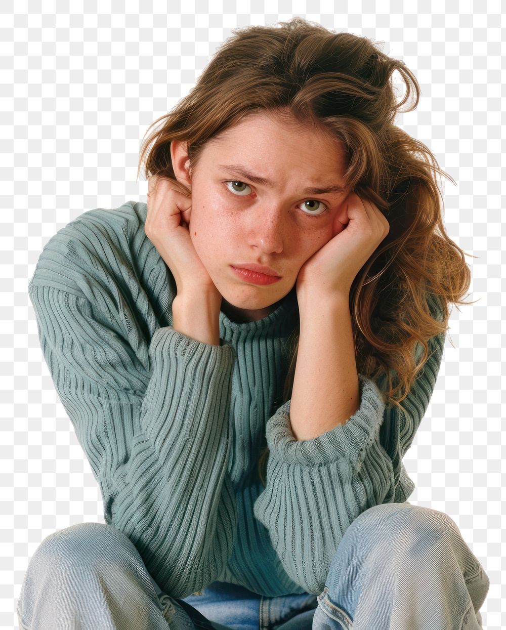 PNG Pensive woman in casual attire