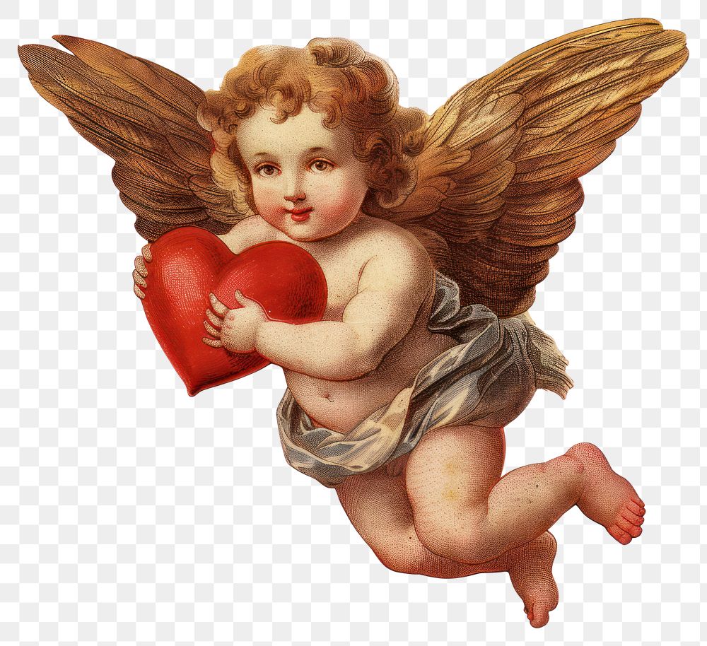 PNG Cherub holding red heart illustration