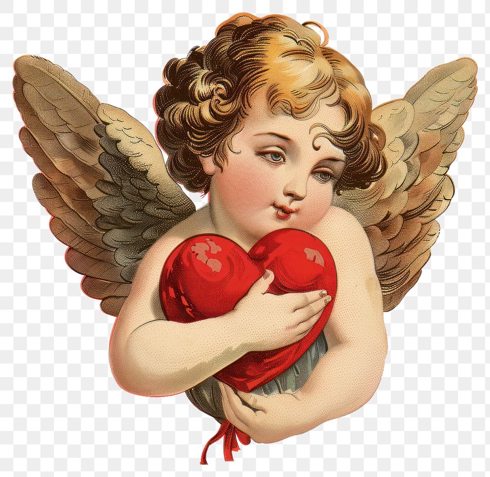 PNG Cherubic angel holding red heart