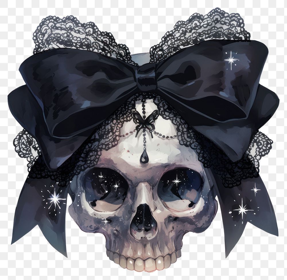 PNG  Gothic skull with lace bow