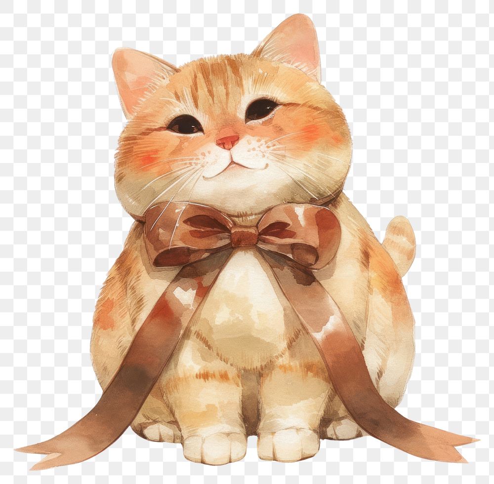 PNG  Adorable cat with brown bow