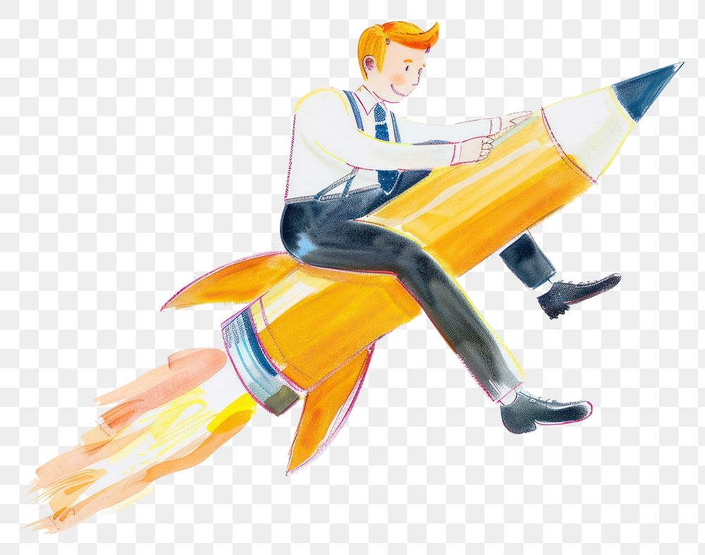 Businessman riding pencil rocket