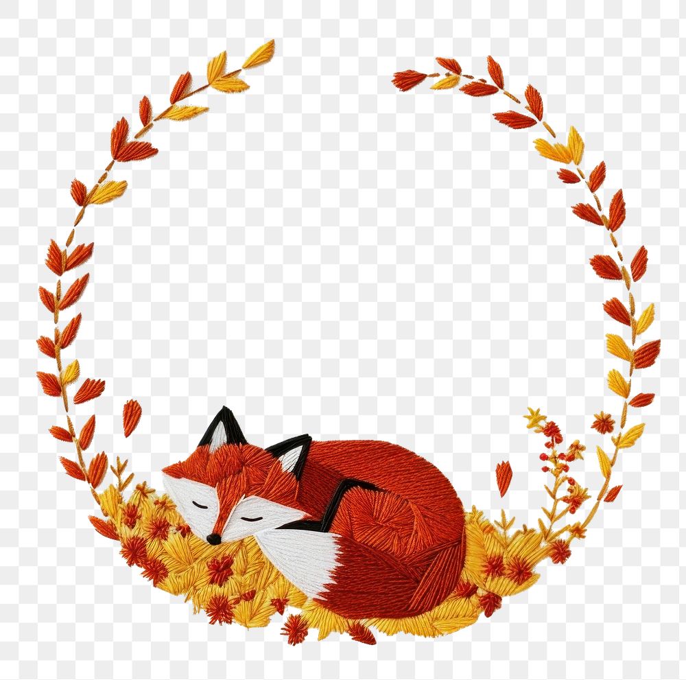 PNG Fox embroidery autumn leaves