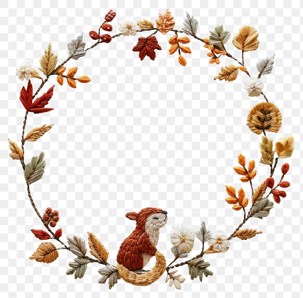 PNG Handcrafted autumn wreath embroidery