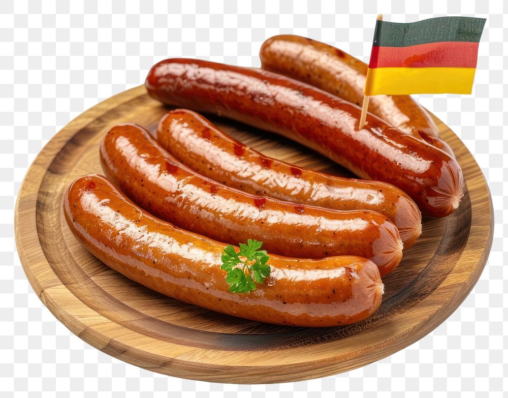 PNG German sausages on wooden plate