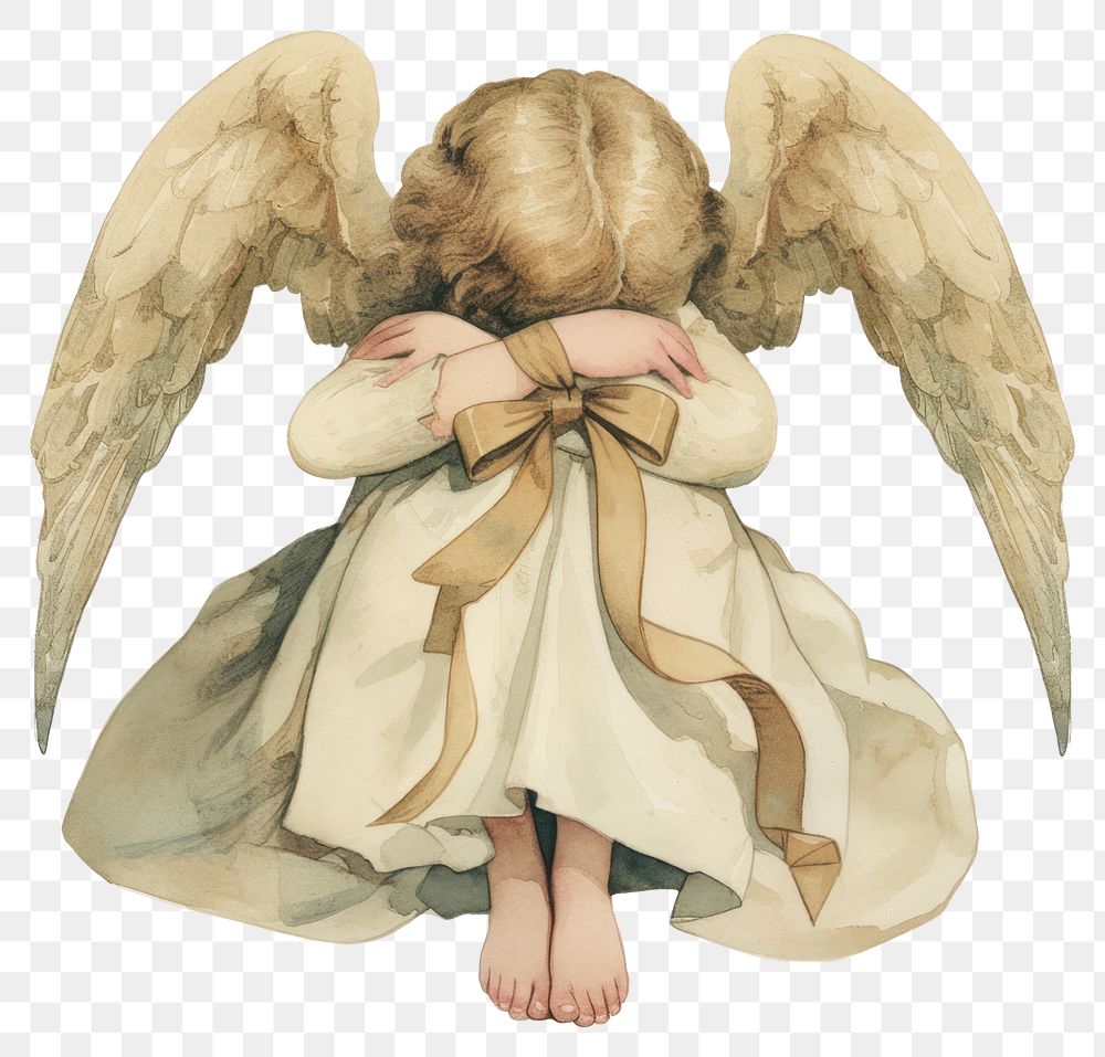 PNG  Sad angel with folded wings