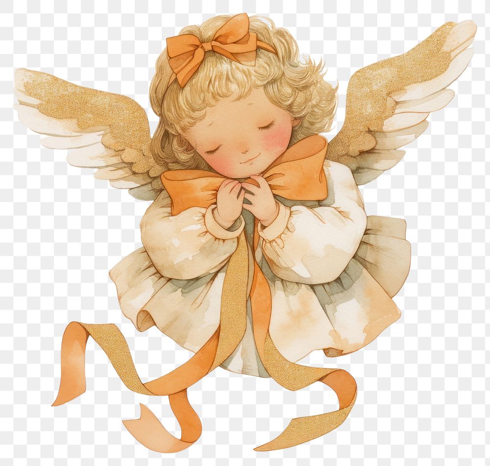 PNG  Cute angel with orange bow