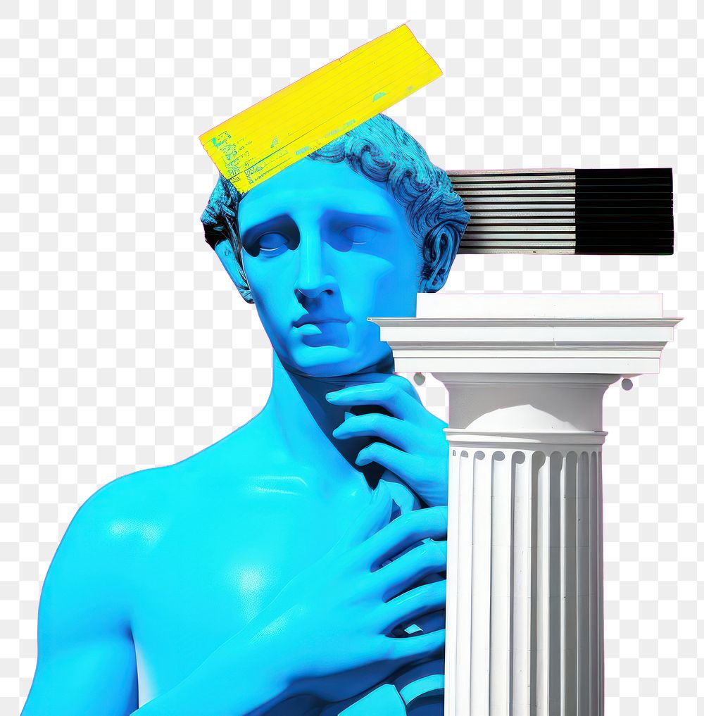 PNG Collage art of greek statue and cmyk print marks architecture sculpture person.