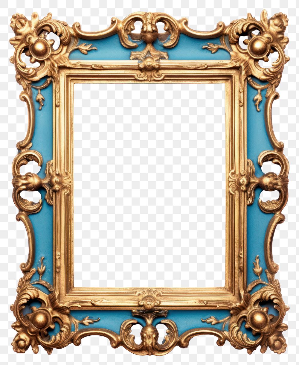 PNG  Elegant ornate gold blue frame