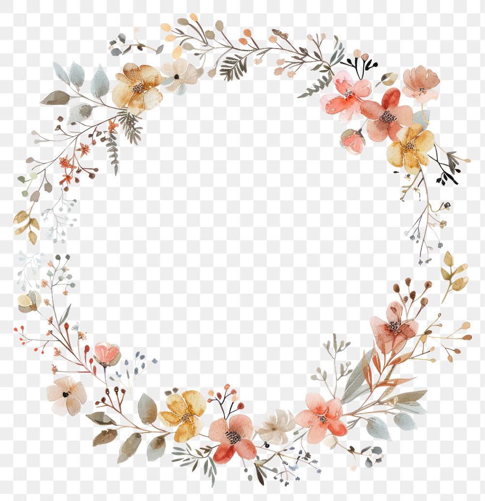 PNG Elegant floral wreath frame, transparent background