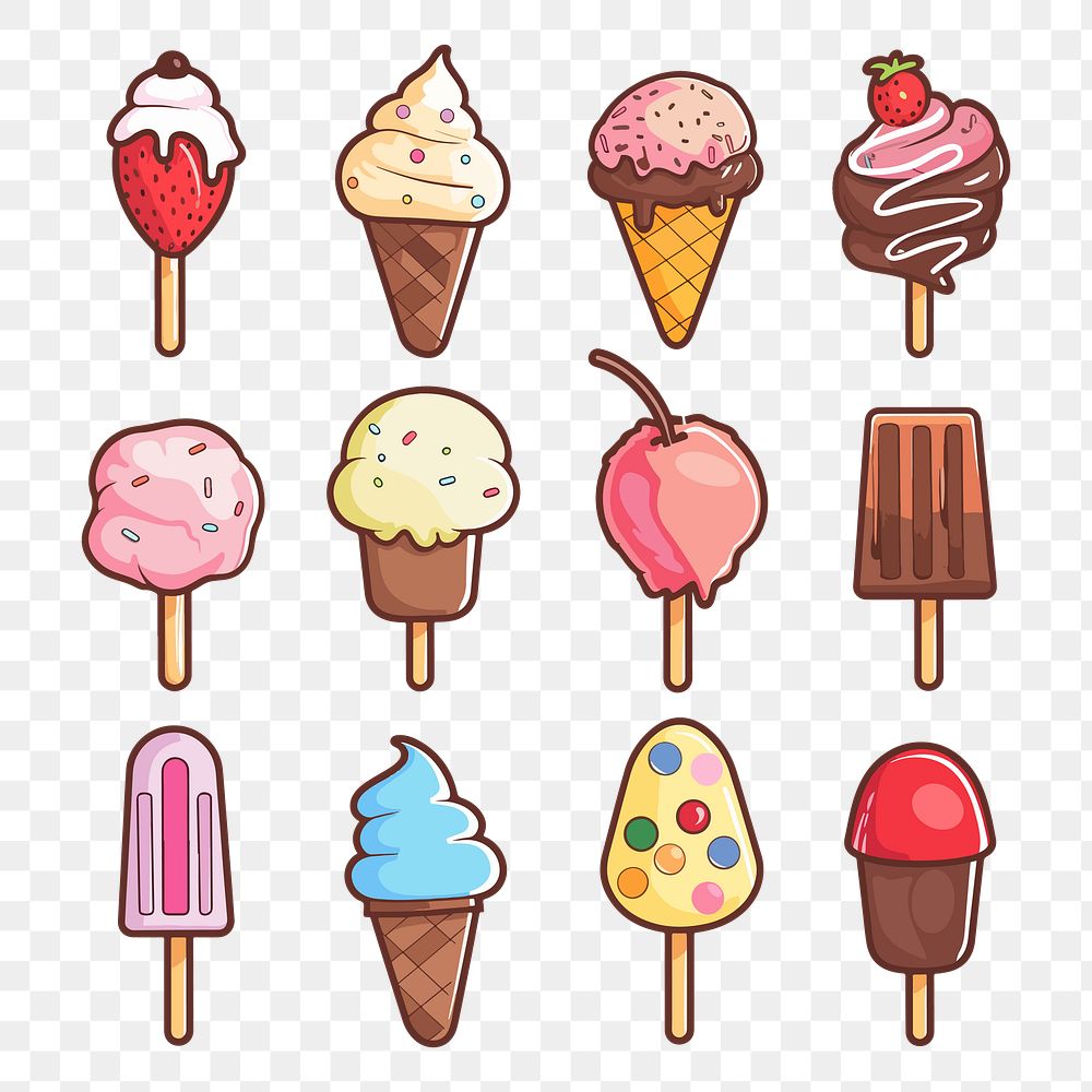 PNG ice cream element set, transparent background