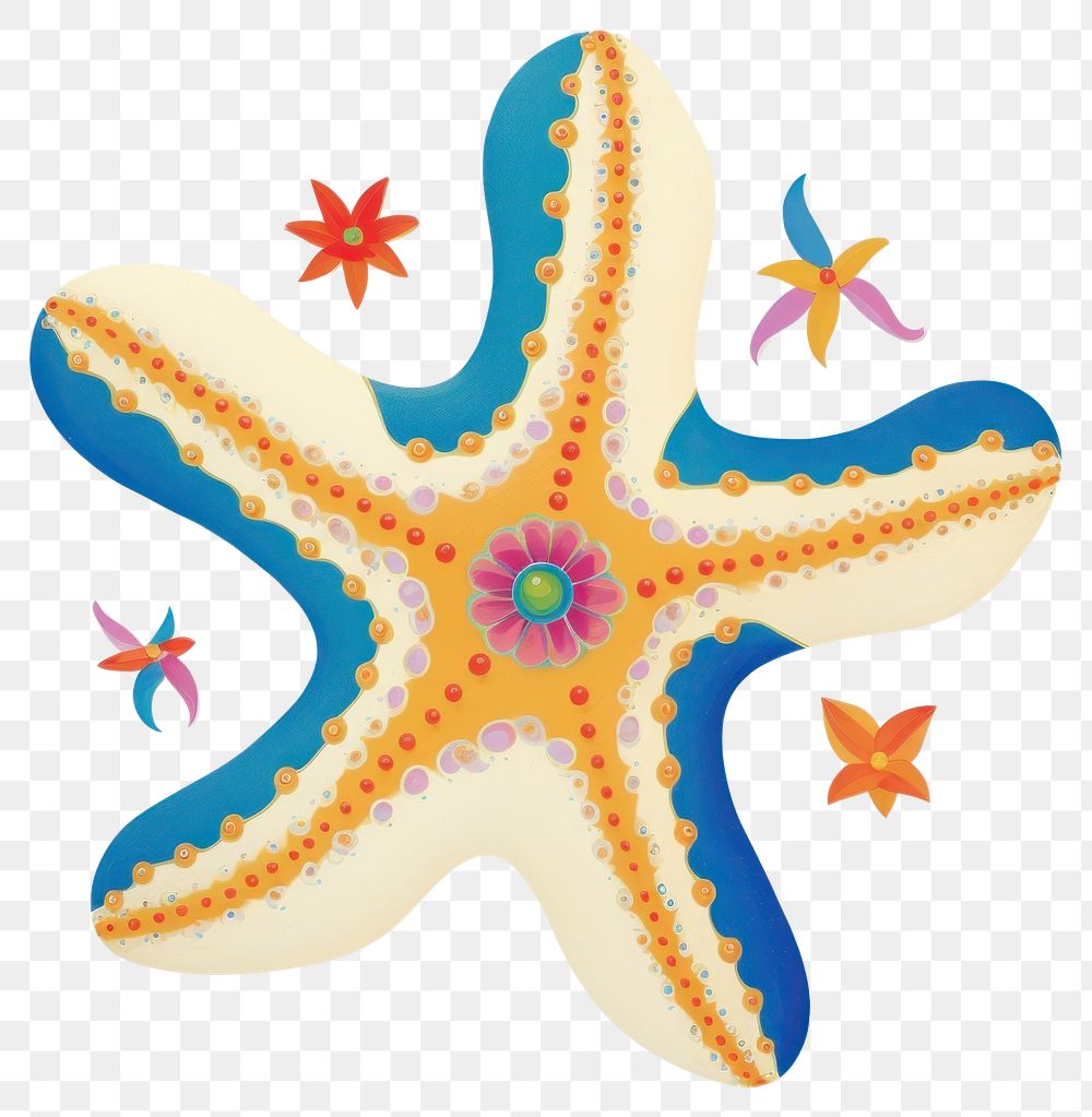 PNG Colorful starfish with decorative flowers