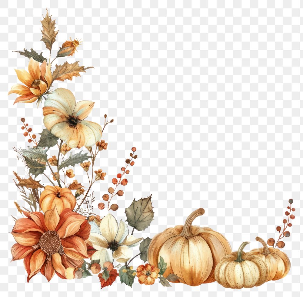 PNG Autumn floral pumpkin corner illustration