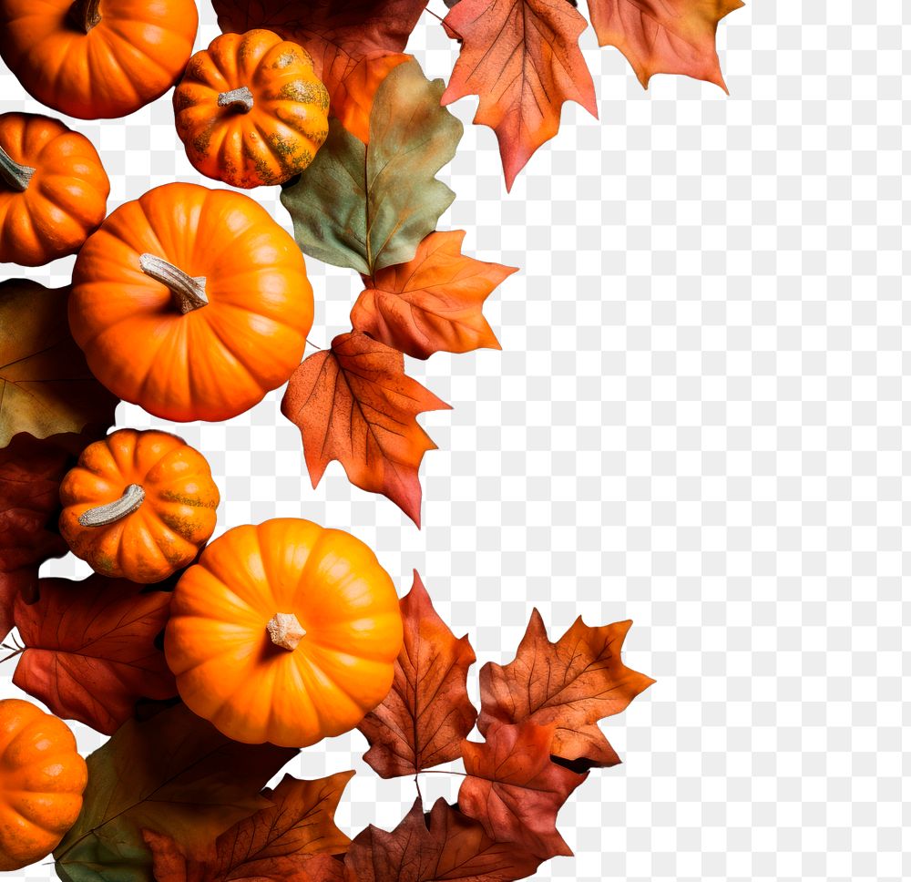 PNG Autumn pumpkins leaves border, transparent background