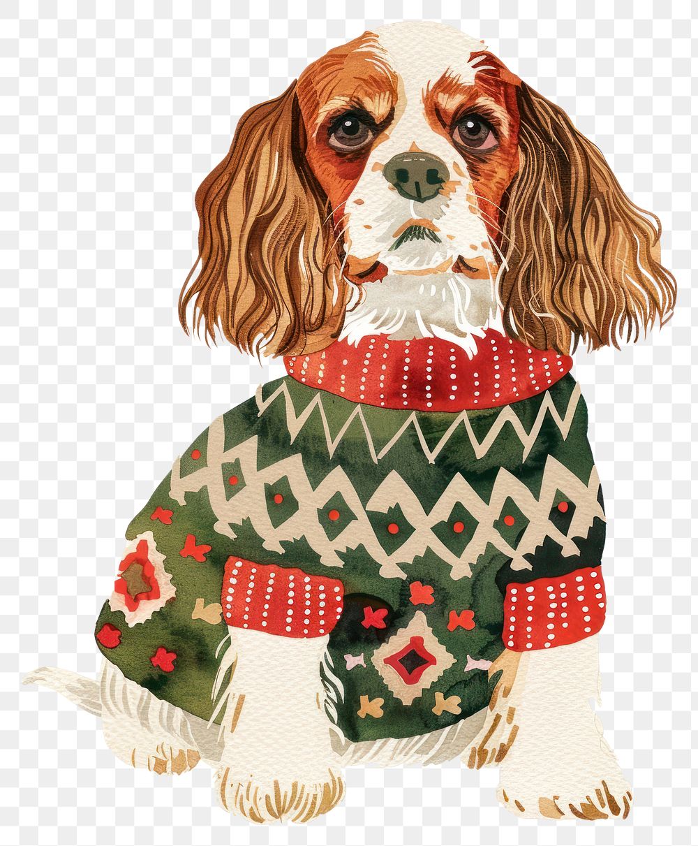 PNG Festive dog wearing holiday sweater