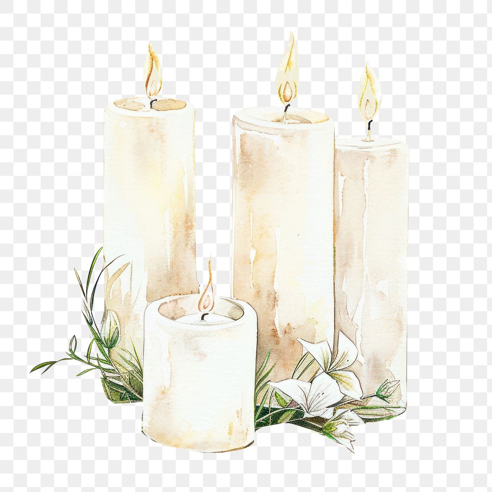 PNG Elegant candles with floral accents