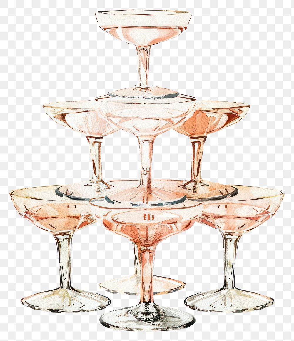 PNG Elegant champagne glass tower illustration