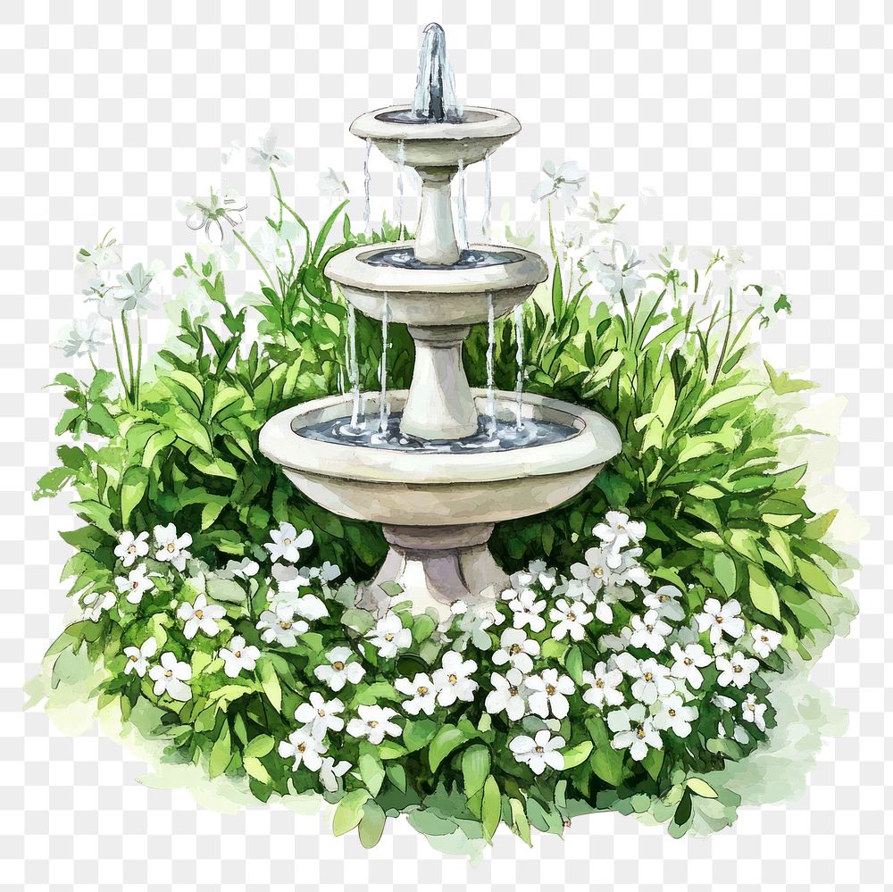 PNG Elegant garden fountain with flowers