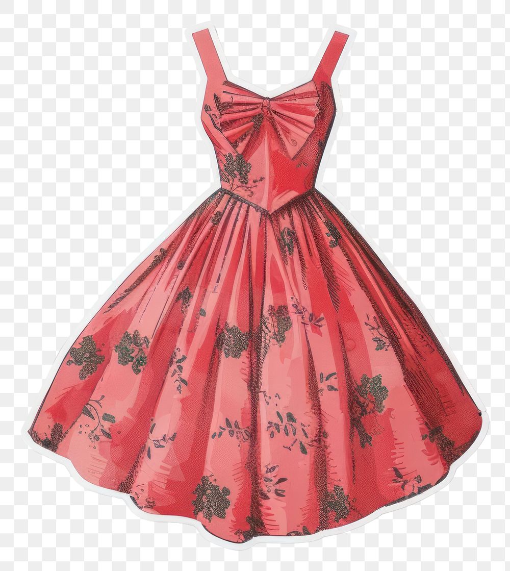 PNG Vintage floral red dress illustration