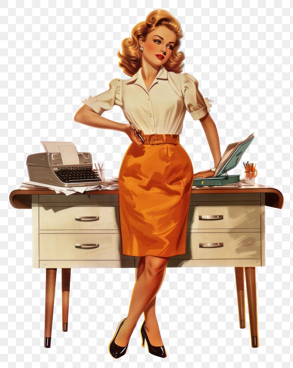 PNG Vintage office woman illustration