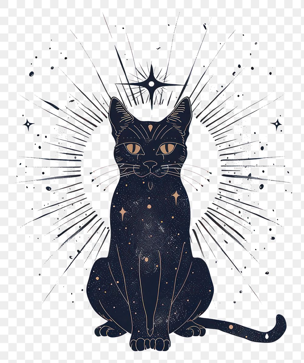 PNG Mystical celestial cat illustration