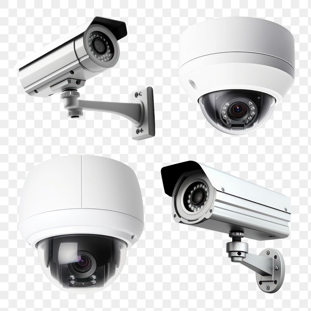 PNG cctv security camera element set, transparent background