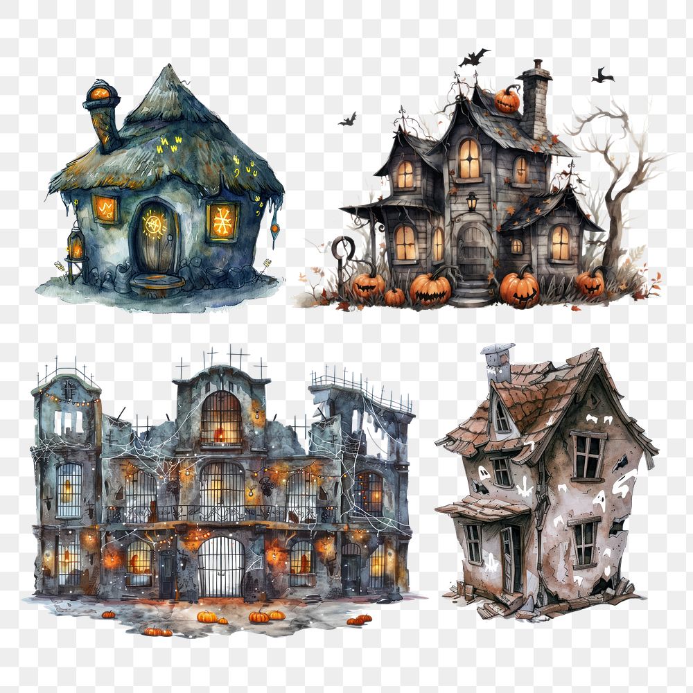 PNG spooky dwelling element set, transparent background