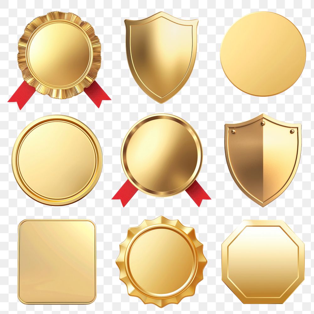 PNG golden badge design element set, transparent background