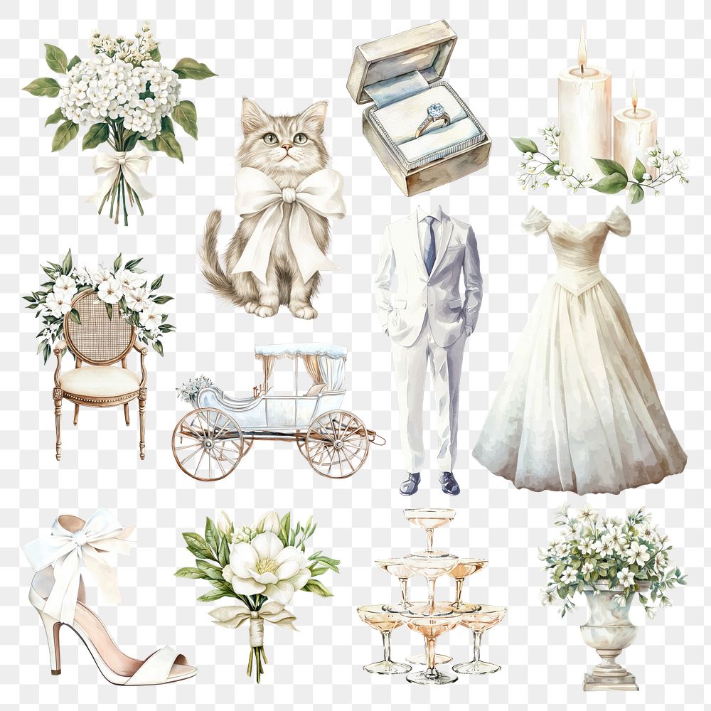 PNG wedding element set, transparent background