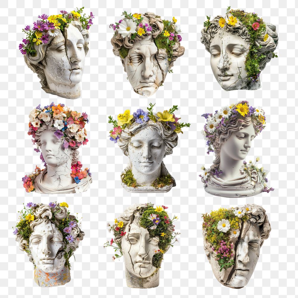 PNG aesthetic statue element set, transparent background