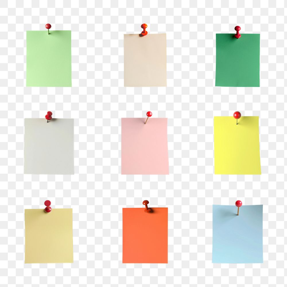 PNG pinned notepad element set, transparent background