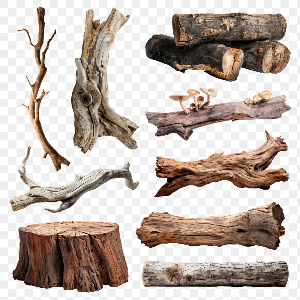 PNG driftwood element set, transparent background