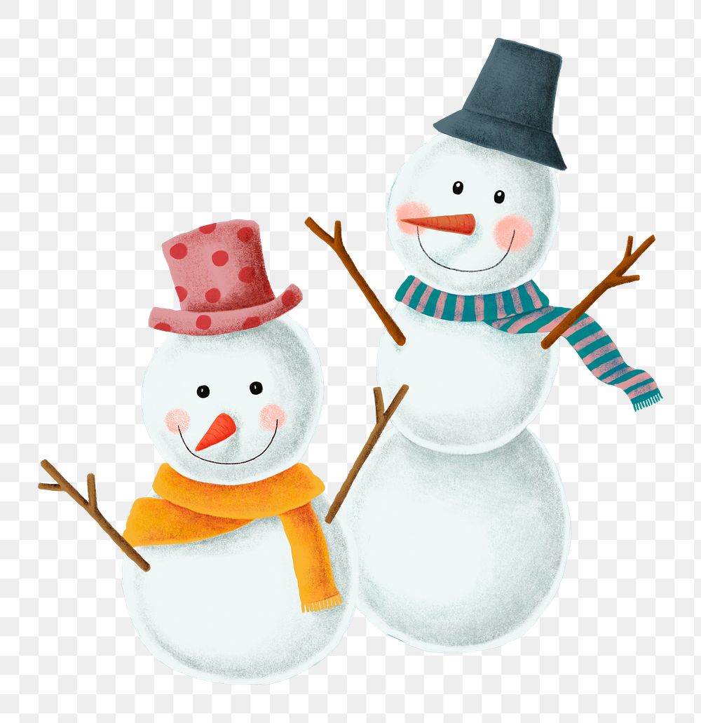 Winter snowman png sticker hand drawn illustration