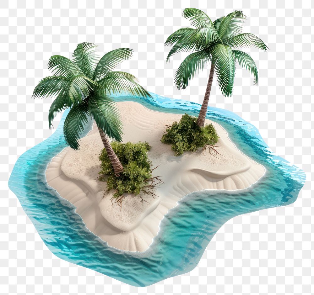 Floating sandy island beach water tree palm tree.