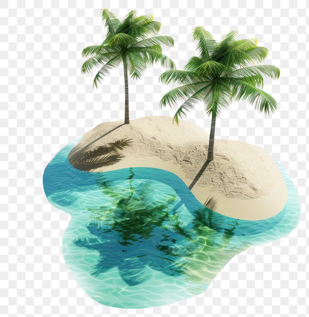 Floating sandy island beach water tree palm tree.