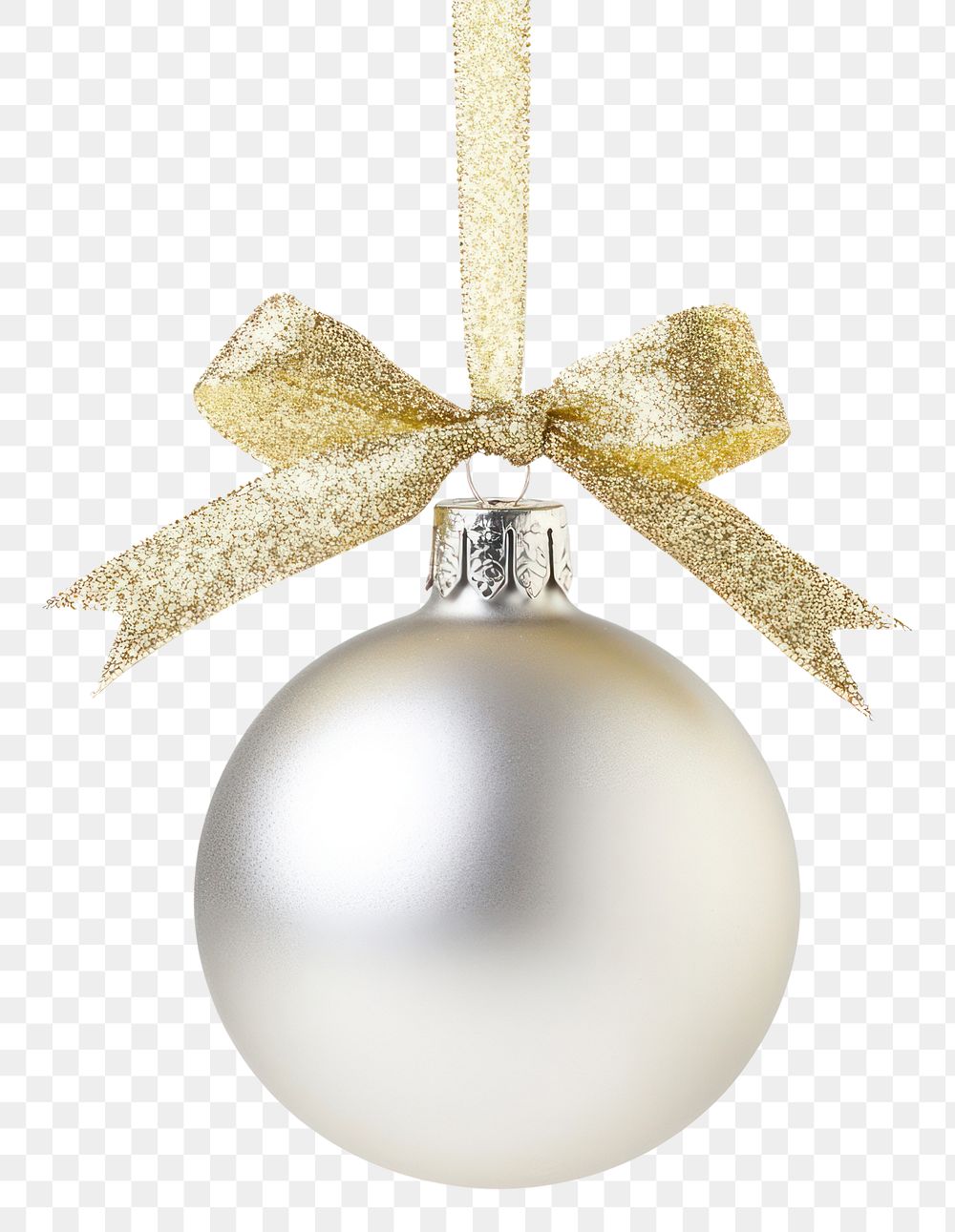 PNG Silver Christmas ball christmas hanging ribbon.