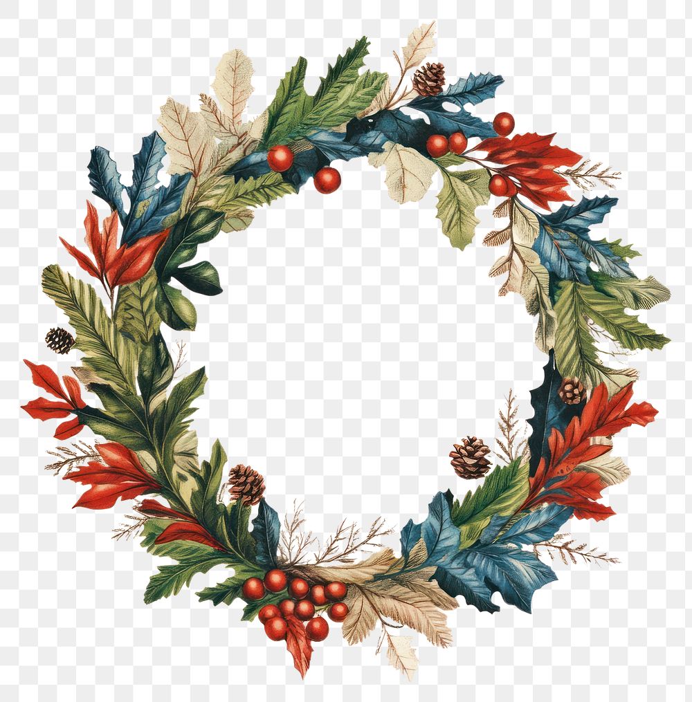 PNG Christmas wreath illustration traditional decoration.