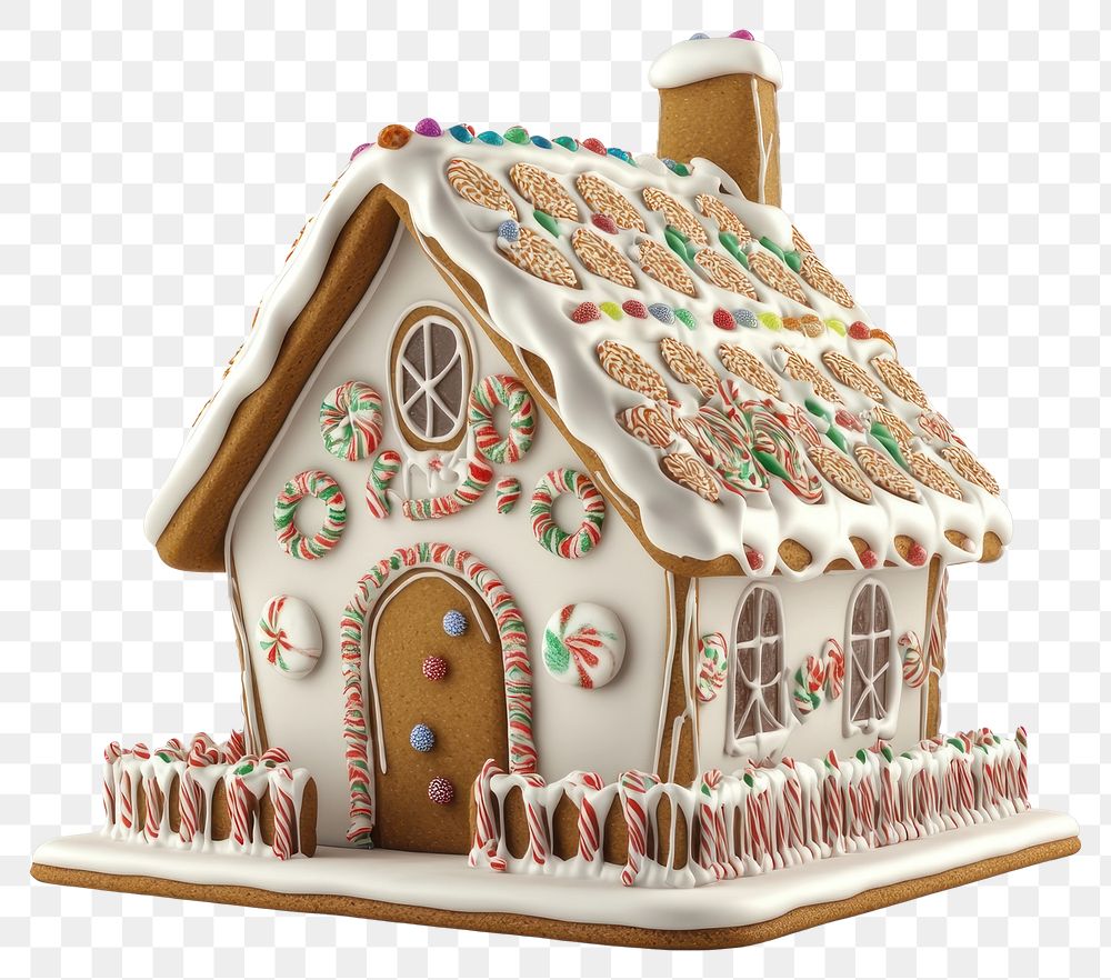 PNG 3d rendering of Christmas gingerbread house front view christmas dessert sweets.