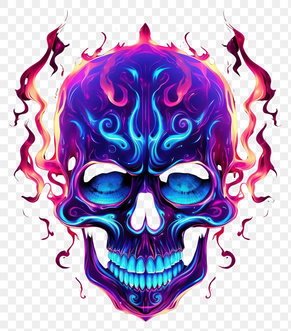 PNG Neon skull fire pattern purple light.